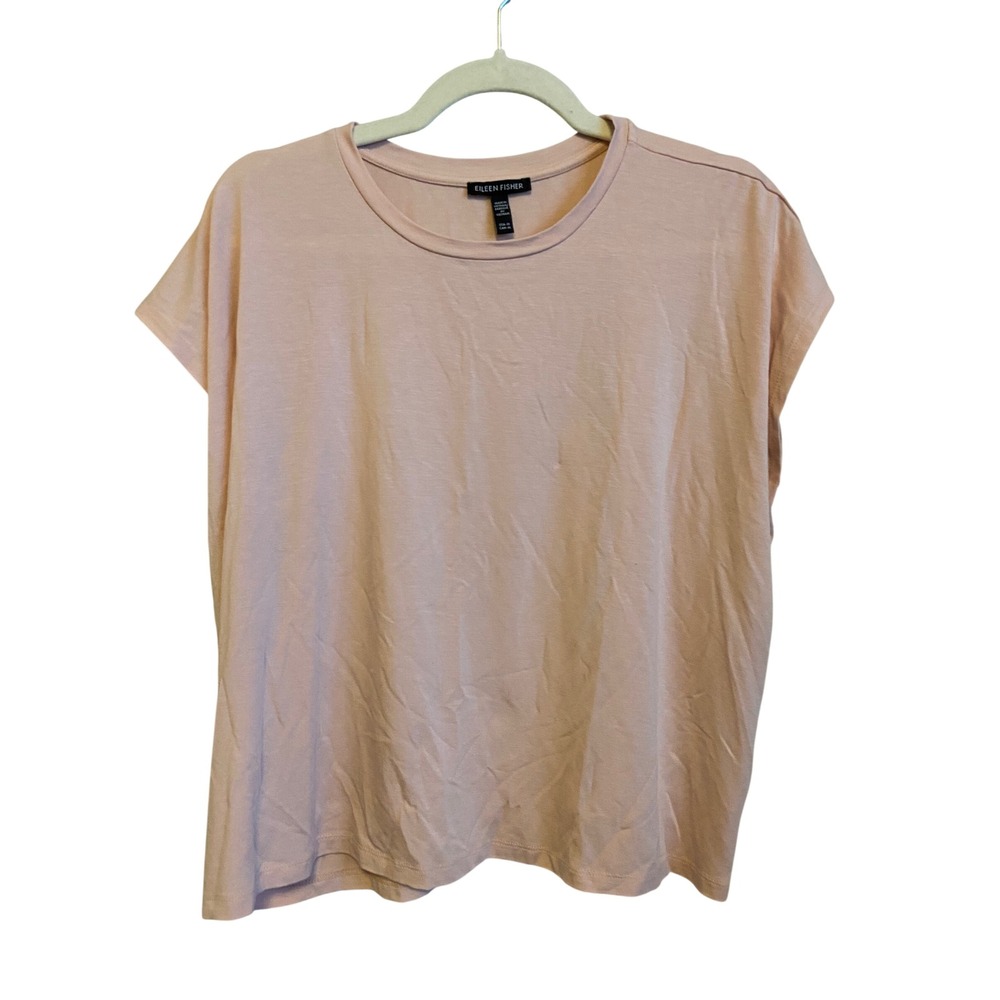 Eileen Fisher Pink Tencel Lyocell Stretch Boxy Short Sleeve Top Medium